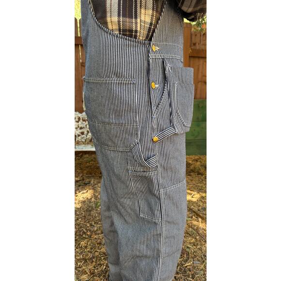 Vtg Sears Bib Overalls 40x30 Hickory Striped Railroad Toughskins Union Made USA - Picture 6 of 16